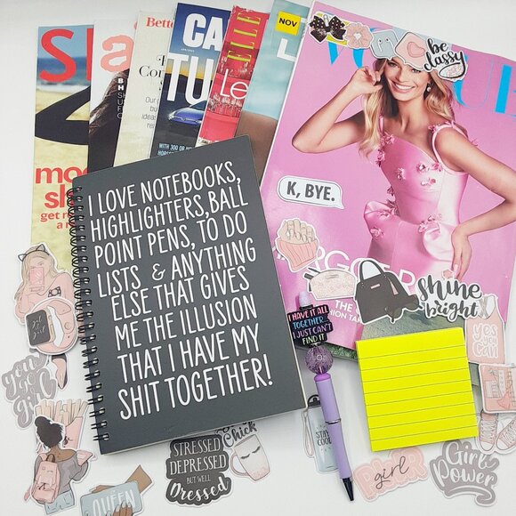 Vision Board Kit #1 - 7 mags, journal, 25 stickers, post it notes, beaded pen - Picture 1 of 2